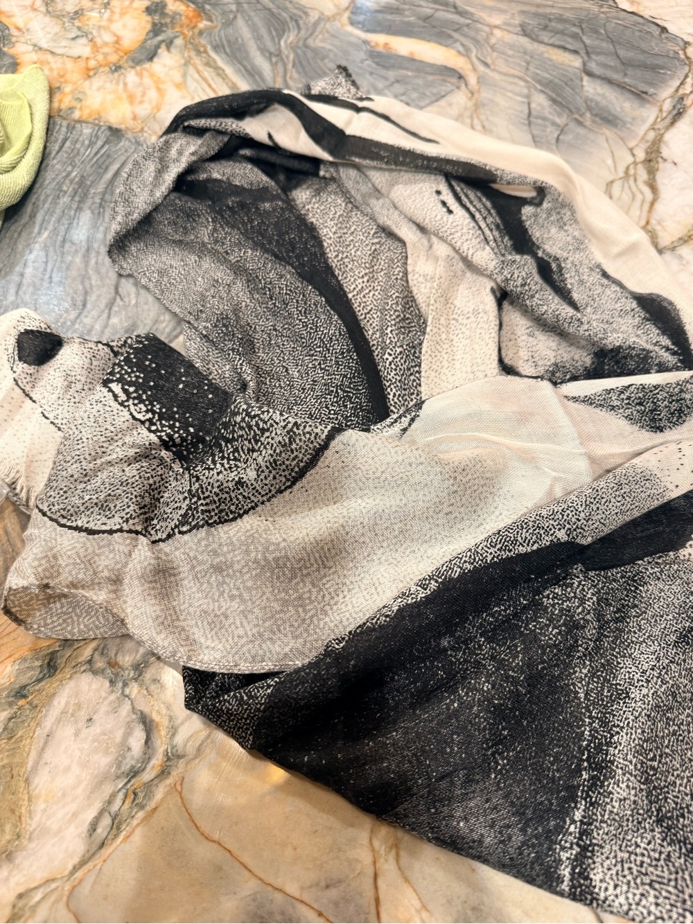 Eileen Fisher Black Ivory Abstract Scarf Wrap Shawl OS - Picture 6 of 8
